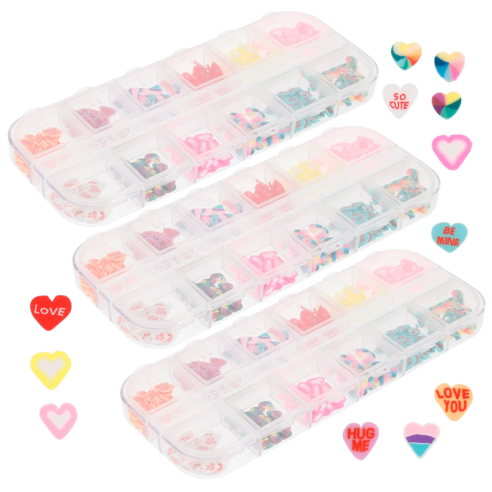 

Valentine Charm Heart Clay Slices Decals for Nail Art Jewelry Beginners Professionals Natural Artificial Nails Storage Carrying