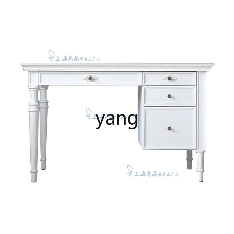 LTT French retro white solid wood ivory white desk small apartment pastoral American study writing desk