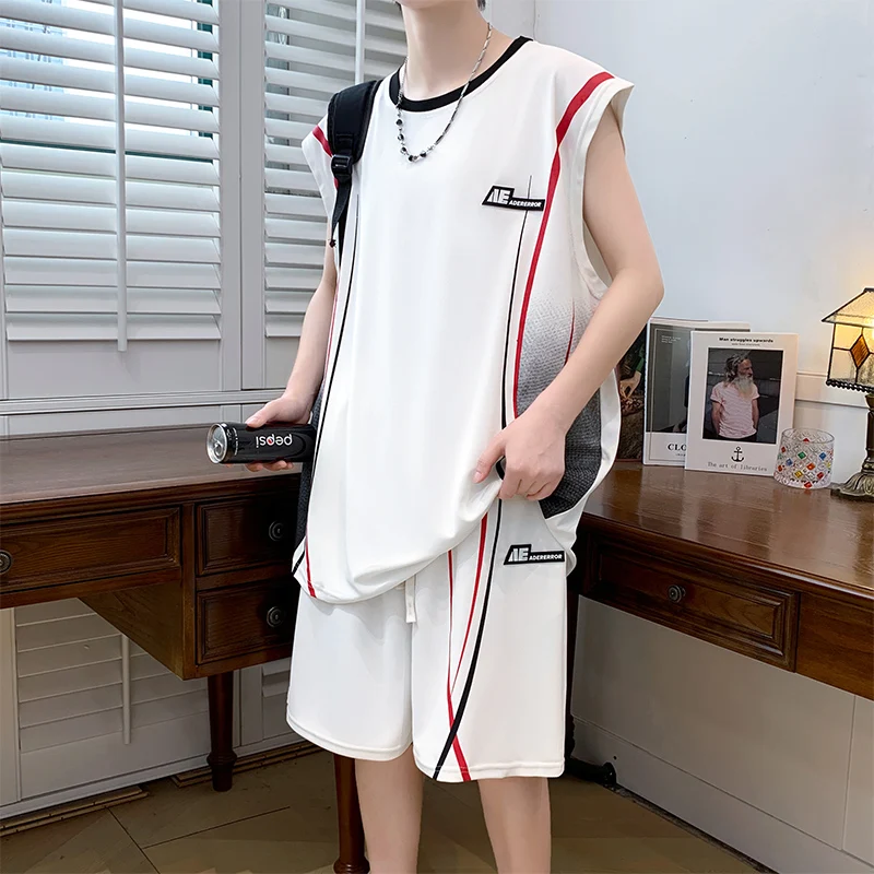 Men's Casual 2-Piece Sportswear Set Streetwear Fashion Tracksuit Shirts and Pants Camping Beachwear Clothing Summer Shirts Set