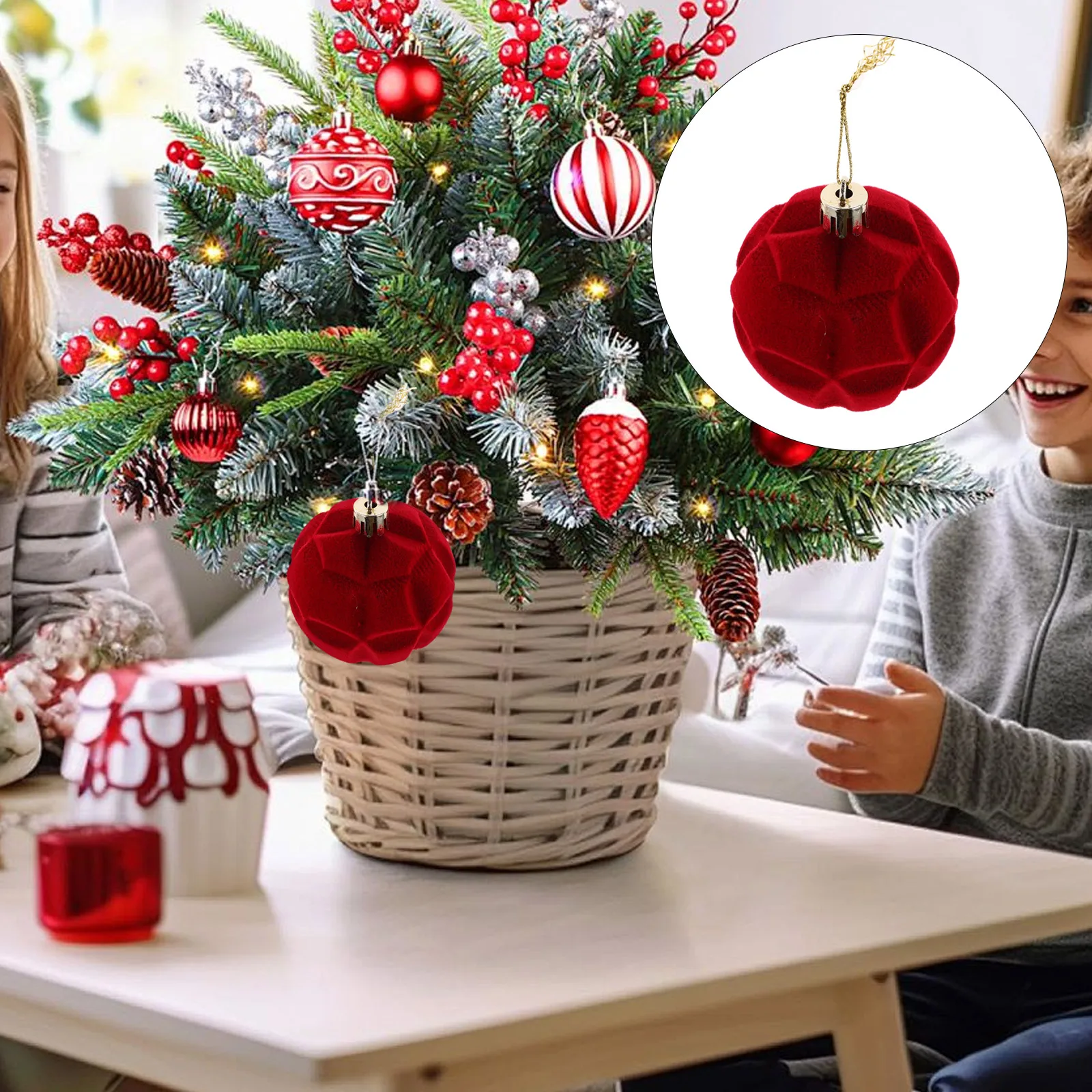 

12pcs Christmas Ball Ornaments Set Flocked Shatterproof Hanging Xmas Tree Decorations 6Cm Soft Red Mini Plastic Ornament