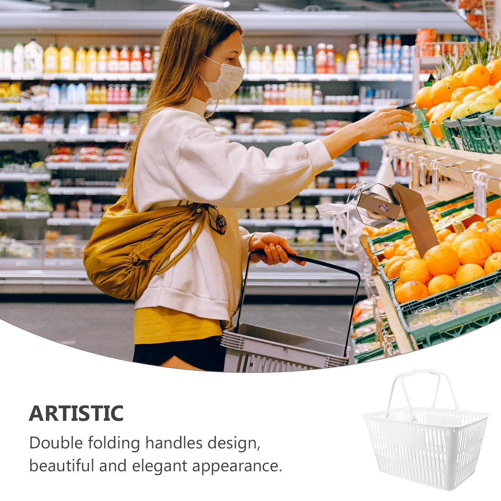 

1Pcs Portable Plastic Storage Basket Double Handle Kitchen Organizer Bathroom Toiletries Shopping Basket for Spice Jars