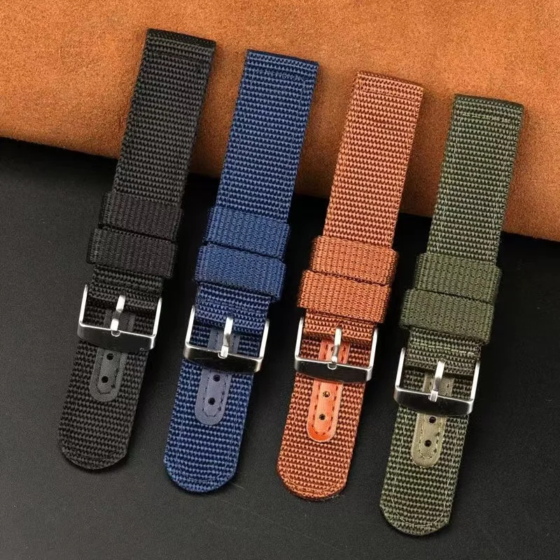Nylon Waterproof Quick-Dry Watch Band with Holes Leather Block for Various Watch Faces Anti-Breaking Blocks Suitable for All