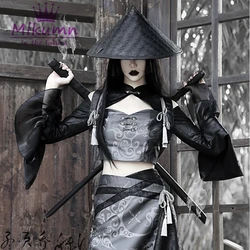 Gothic Ruffles Flare Sleeve Shirt Japanese Ninja Women Cosplay Patchwork Tassel Sexy Crop Top Blouse Partywear