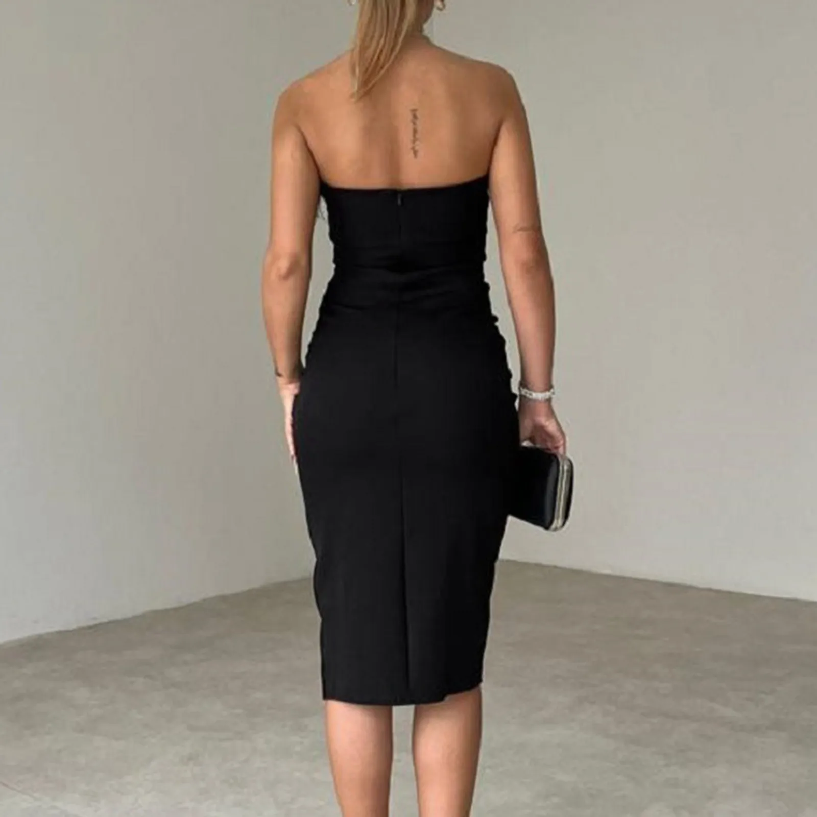 New Sexy Bodycon Dresses Women Slash Neck Sleeveless Strapless Dress Backless Elegant Fashion Party Dress Club Vestidos Black