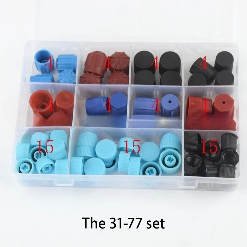 77 Pieces Box Universal Car Air Conditioner Dust Cover Replacement A C System High Low Side Port Caps Replacing Accessories