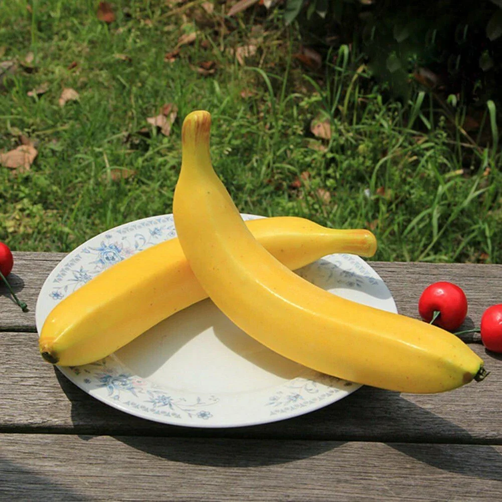 2 Pcs 20cm Artificial Bananas Decorative Plastic Fake Fruit Realistic Display Simulated Banana For Wedding Christmas Tree Decor