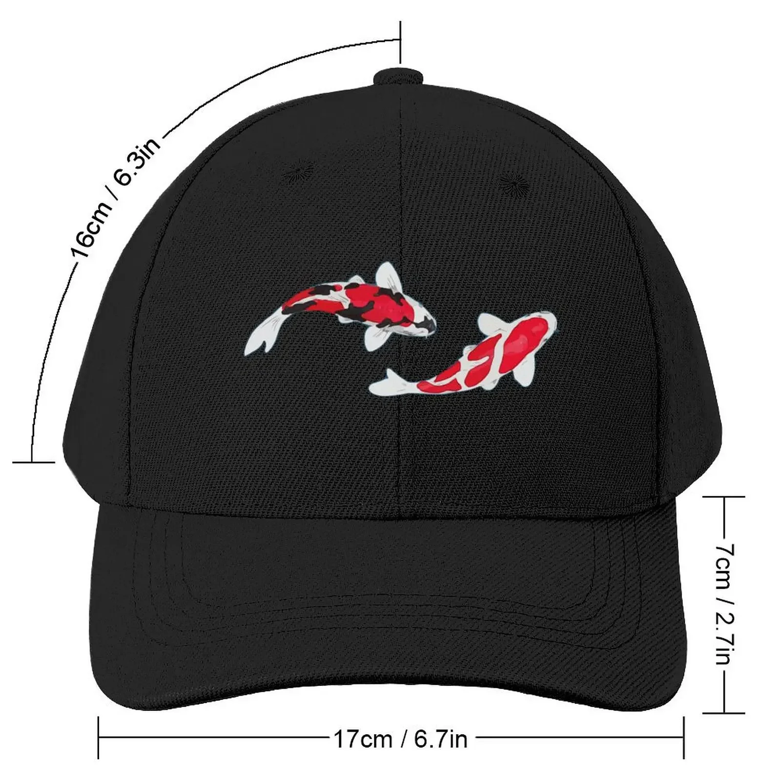 Koi Fish Kuhaku Showa Sanke Koi Fish Design Black Background Baseball Cap Snap Back Hat birthday Men Hats Women's