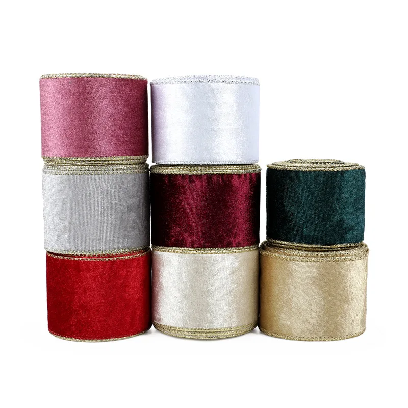 5/10yards Multi Colors Velvet Ribbons Flocking Webbing Flannel Flock Gold Ribbon for Crafts Sewing Christmas Decor 63mm Width