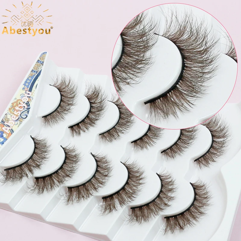 

Abestyou 14mm 8d Fluffy Dark Brown Soft Premium Natural Tapered Cat Eye Color Mink Lashes Dramatic Thick Messy False Eyelashes