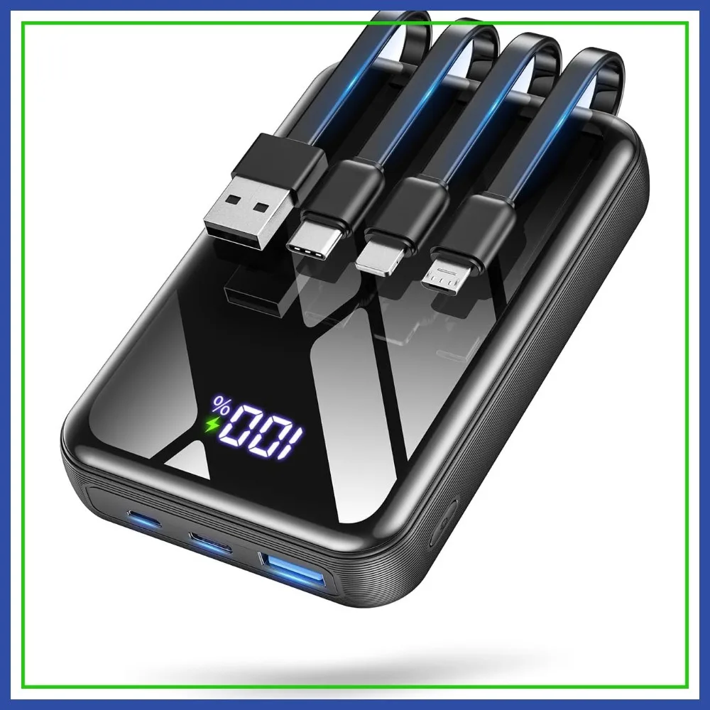

50000mAh Portable Charger Power Bank, 22.5W Fast Charging with Built-in Cables, 5 Outputs LED Display for iPhone Android iPad