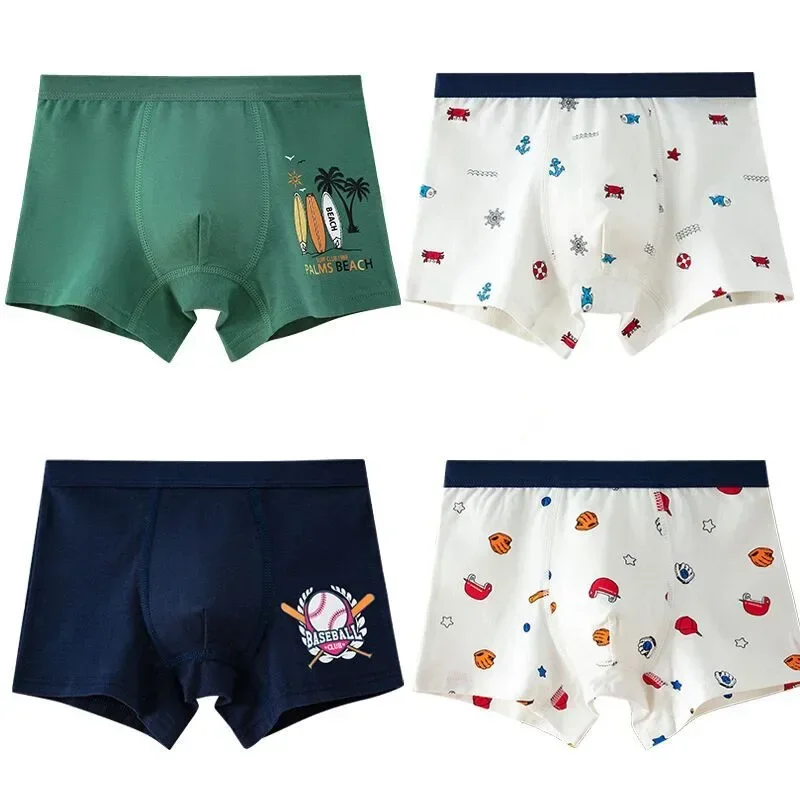 

4Pcs/Lot Boys Boxer Children's Underwear Stripped Navy Blue Cato Underpants Boys'Clothing