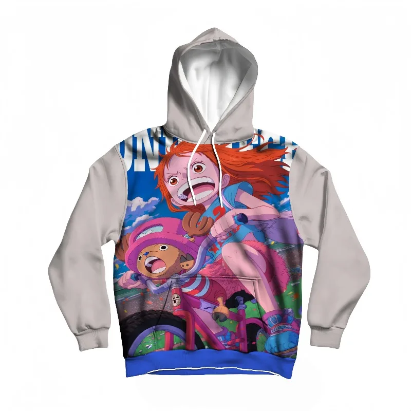 

Mens Autumn Winter One Piece Hoodie Nami & Chopper Character Print High Definition Anime Design Warm Pullover for Daily Wear
