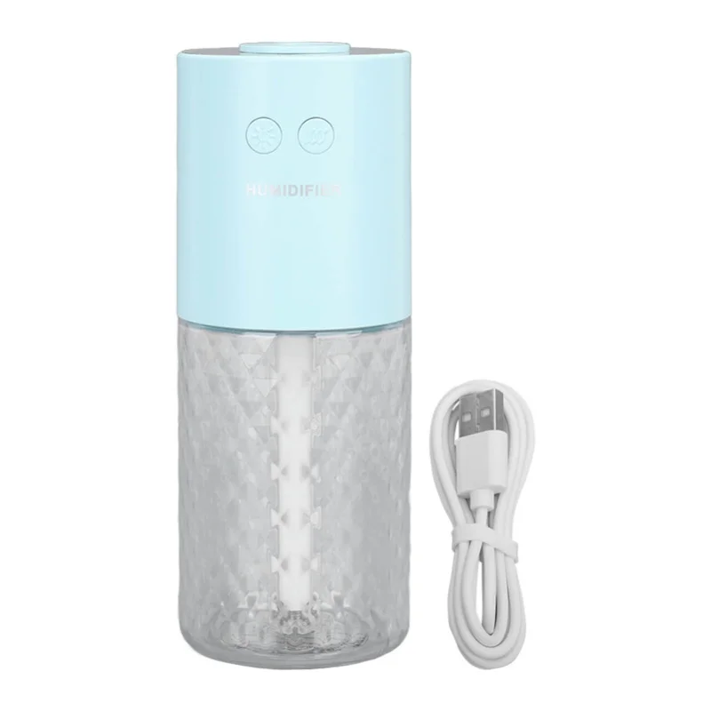 

Portable Humidifier Long Lasting Humidification Ultra Quiet 200ml Mini Desk Humidifier For Bedroom Office Car Light Blue