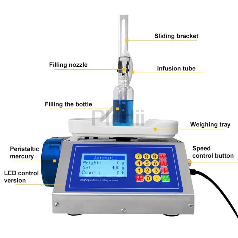 การชั่งน้ําหนักปั๊ม Peristaltic ของเหลวเชิงปริมาณขนาดเล็กอัตโนมัติเครื่องชั่งน้ําหนักยาทาเล็บน้ํามันหอมระเหยเครื่องบรรจุของเหลวที่แม่นยํา