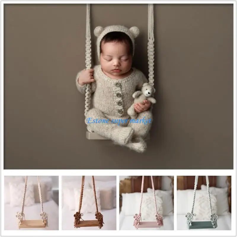 090B Wooden Swings Seats for Newborn Boys Girls Photography Props Swing for Baby view 4