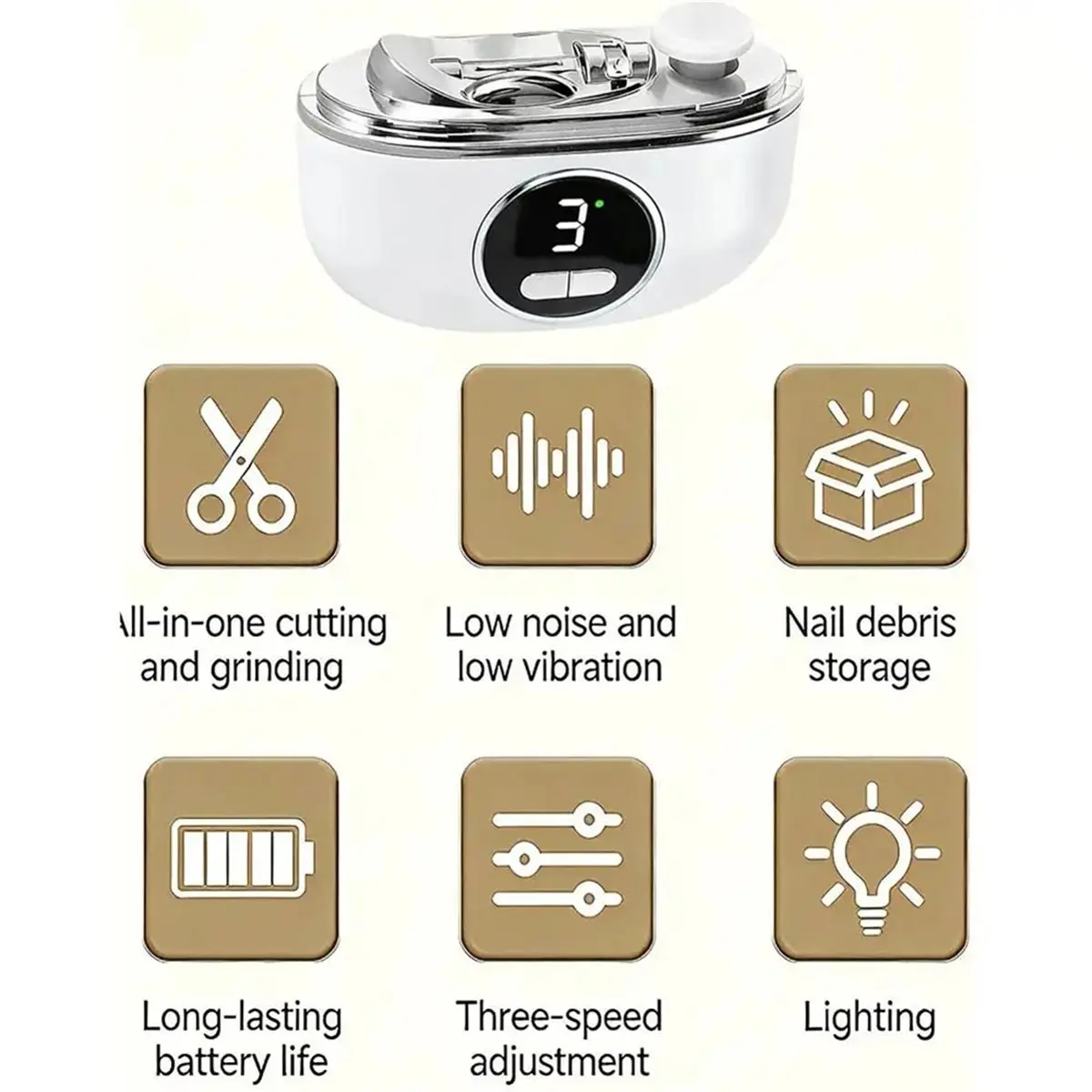 Mini Electric Nail Clipper Dual-Blade Design Three Adjustable Speed Settings Nail Manicure Tools Large Display Screen