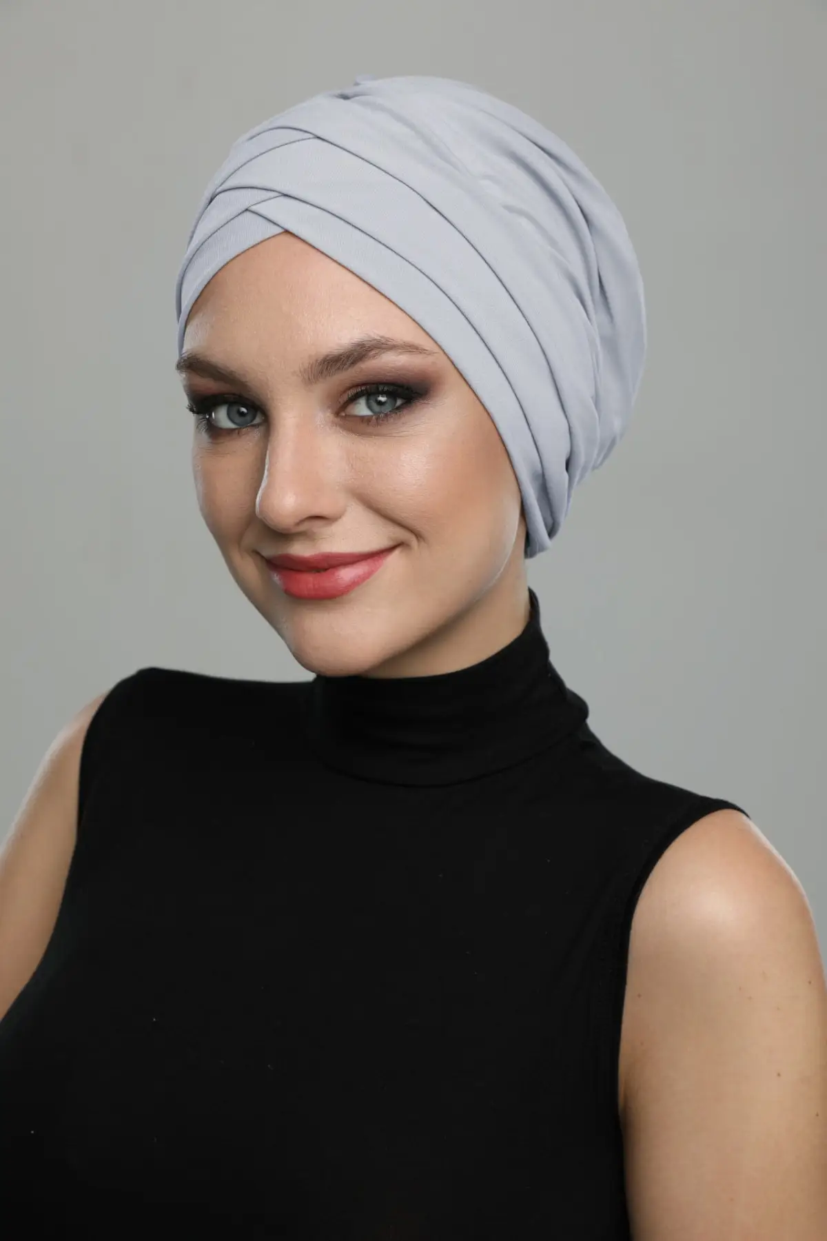 Triple Band Clear Gray Ready Turban Hijab Bathing Cap