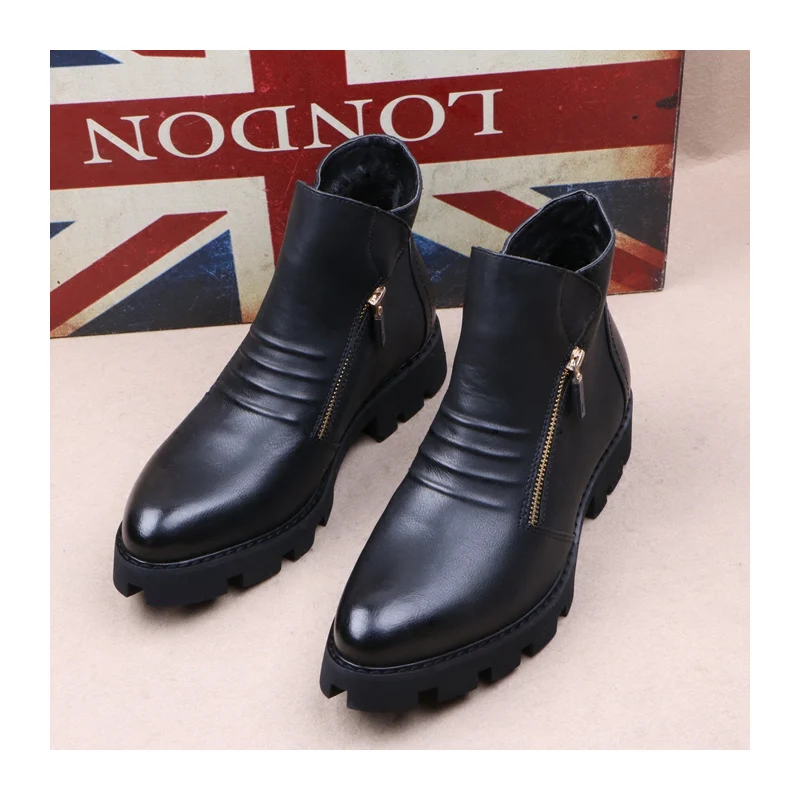 British style mens boots casual genuine leather shoes black platform boot cowboy ankle botas masculinas short botines hombre man