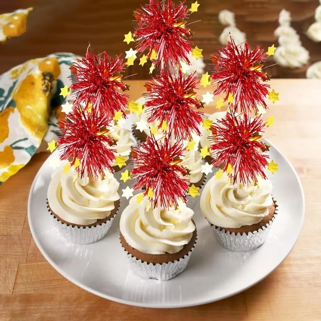 10-30 قطعة الألعاب النارية قطاعات الكيك عيد الميلاد السنة الجديدة كعكة ديكور احباط المسواك لعيد الميلاد ، نزهات ، بار ، حفلة عيد ميلاد #2