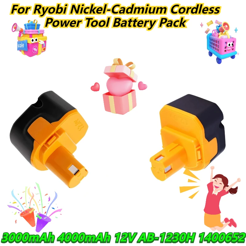 

For Ryobi 12V AB-1230H 1400652 Nickel-Cadmium Cordless Power Tool Battery Pack 3000mAh 4000mAh