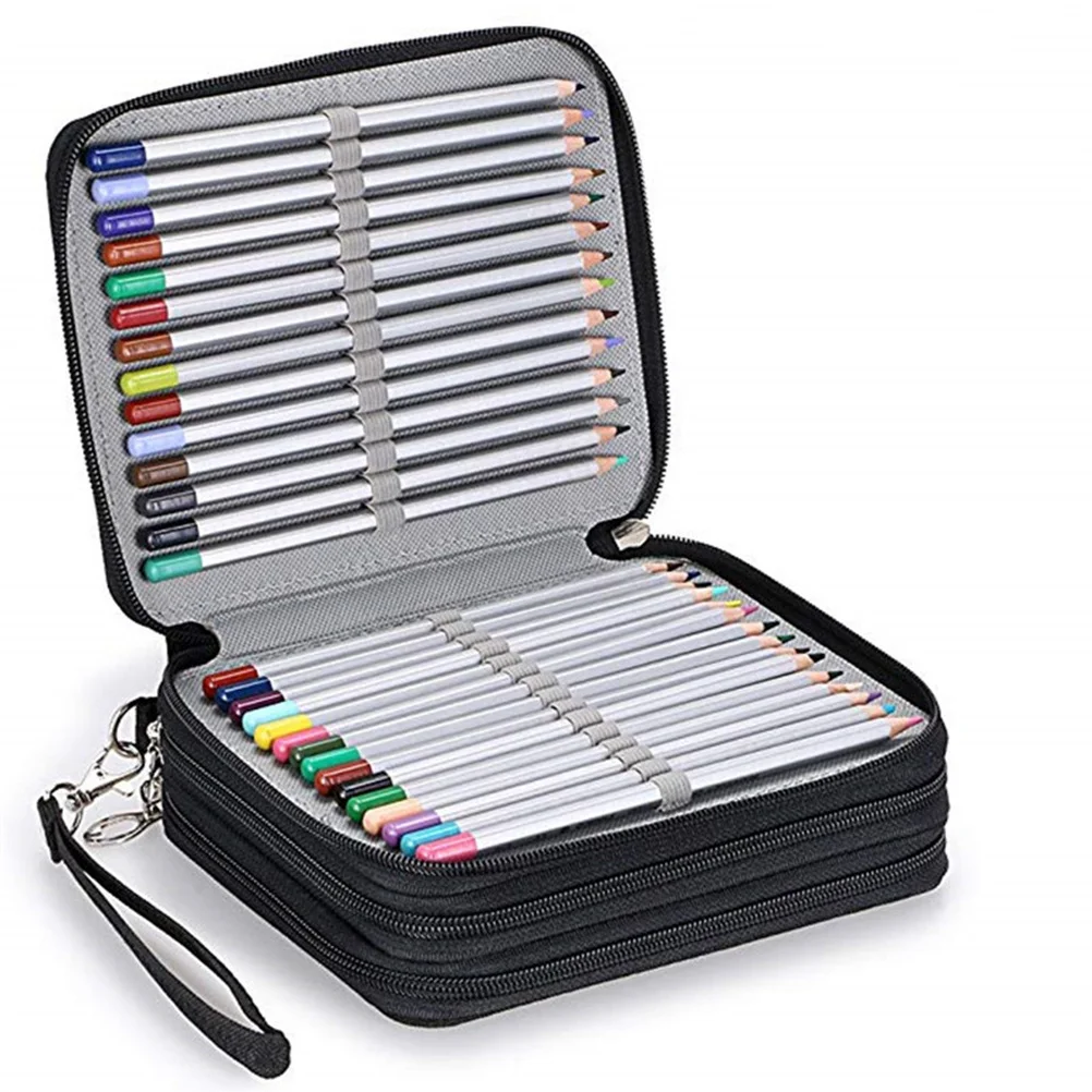 1 قطعة حقيبة أقلام اللوحة أكسفورد القماش مقاوم للماء 78 حفرة سستة طالب مقلمة الفن تخزين منظم قرطاسية أسود
