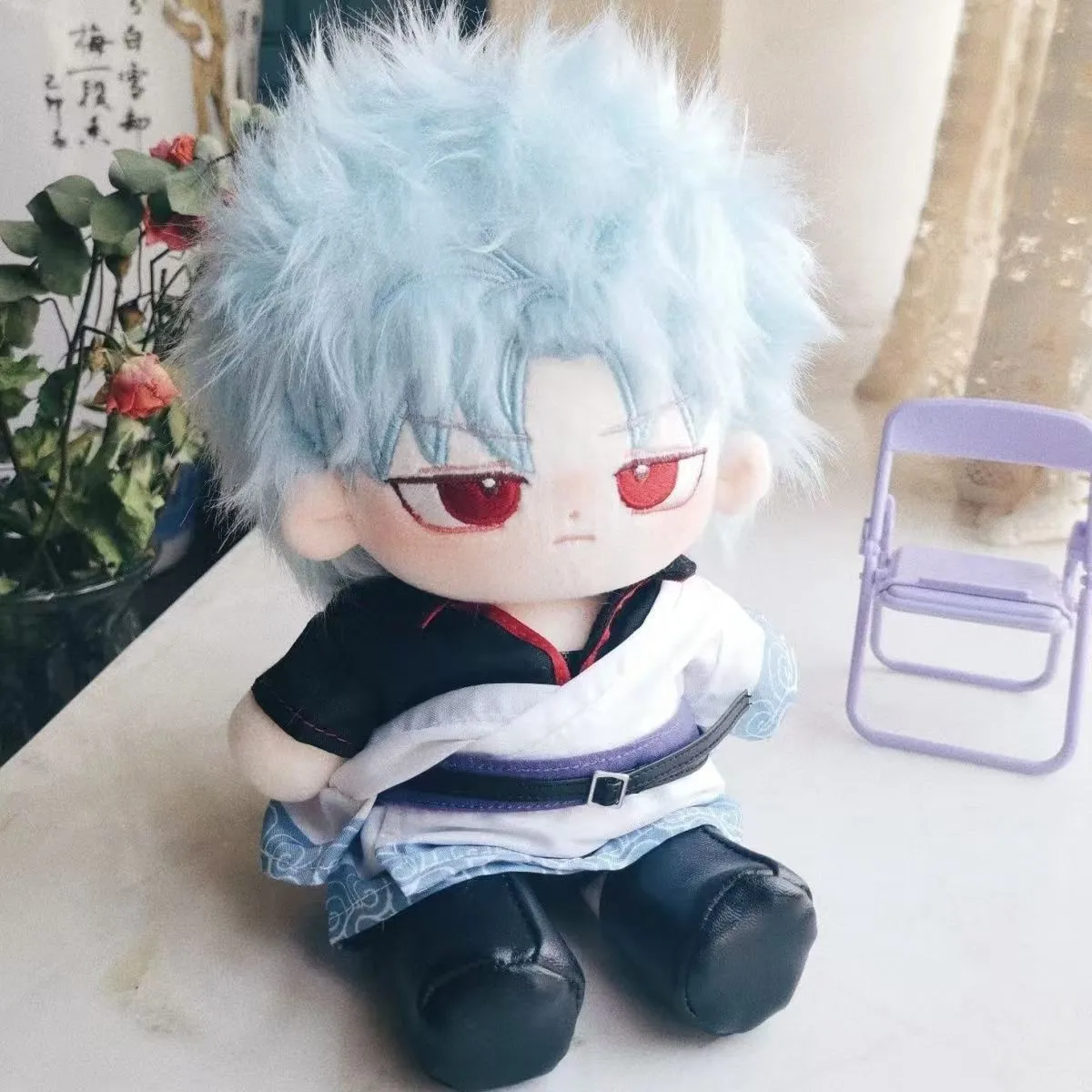 Animation Peripherie Cos Anime Gintama Gintoki süße Baumwoll puppe 20cm Cartoon Dressing Plüsch Puppe Geschenk Spielzeug für Kinder Erwachsene