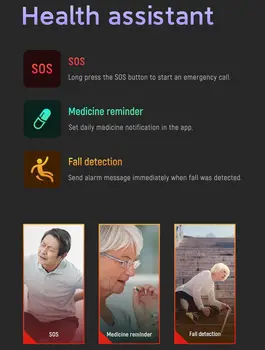 Chytré hodinky pro seniory, děti, detekce pádu, chytré hodinky SOS, GPS polohování, 4G, SIM karta, stopa, S10, srdeční frekvence 8 nejlepší prodej hodinky pro seniory SOS - №4
