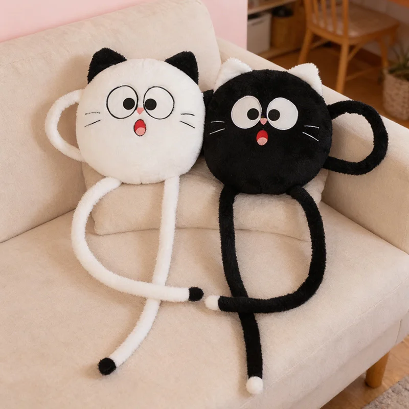 Funny Cat Throw Pillow Black White Cats Creative Plush Toys Long Arms Legs Cute Kitten Home Sofa Cushion For Lumbar Support