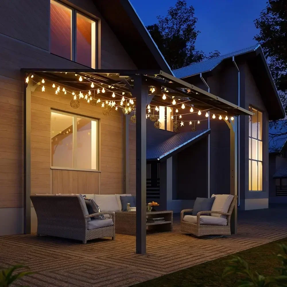 Outdoor Pergola with Sloped Roof, Large Wall-Mounted Heavy-Duty Awning for Patio and Deck