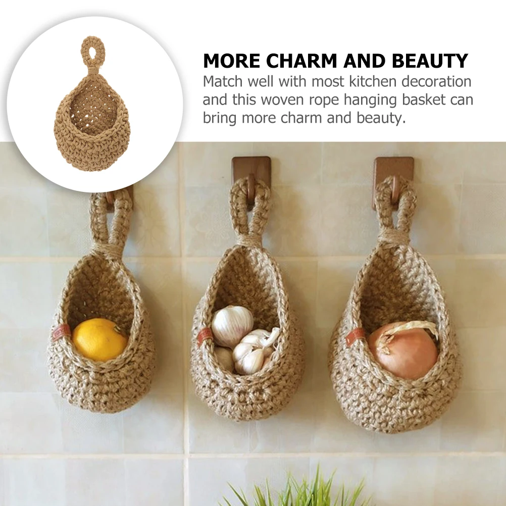

Cotton Rope Wall Basket Hanging Fruits Vegetable Storage Kitchen Space Saver Woven Plant Hanger Flowerpot Basket