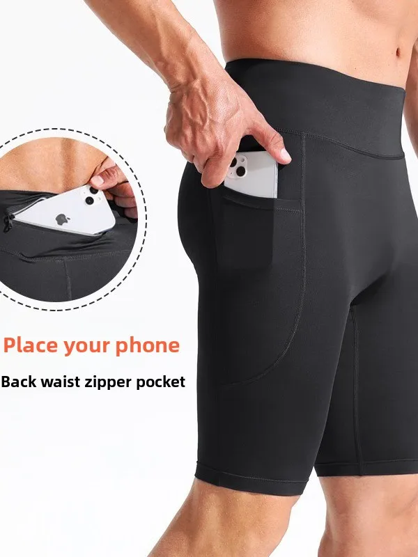 Men's High-Waist Compression Sports Tight Pants Basketball Running Professional Training Yoga Five-Quarter Length Quick Dry