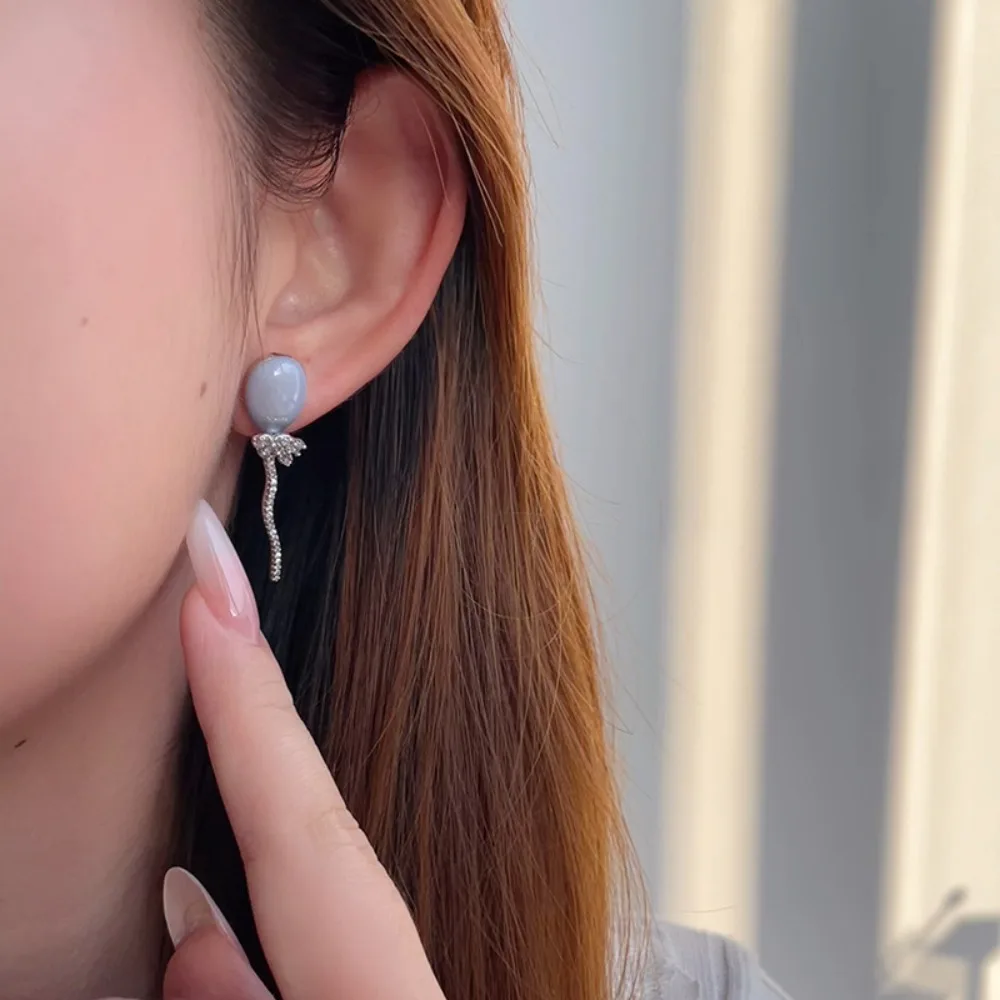 أقراط متدلية على الموضة الإبداعية عيار 925 من الفضة الإسترليني اللامعة مليئة بالون الزركون والضباب الأزرق للنساء مجوهرات كورية