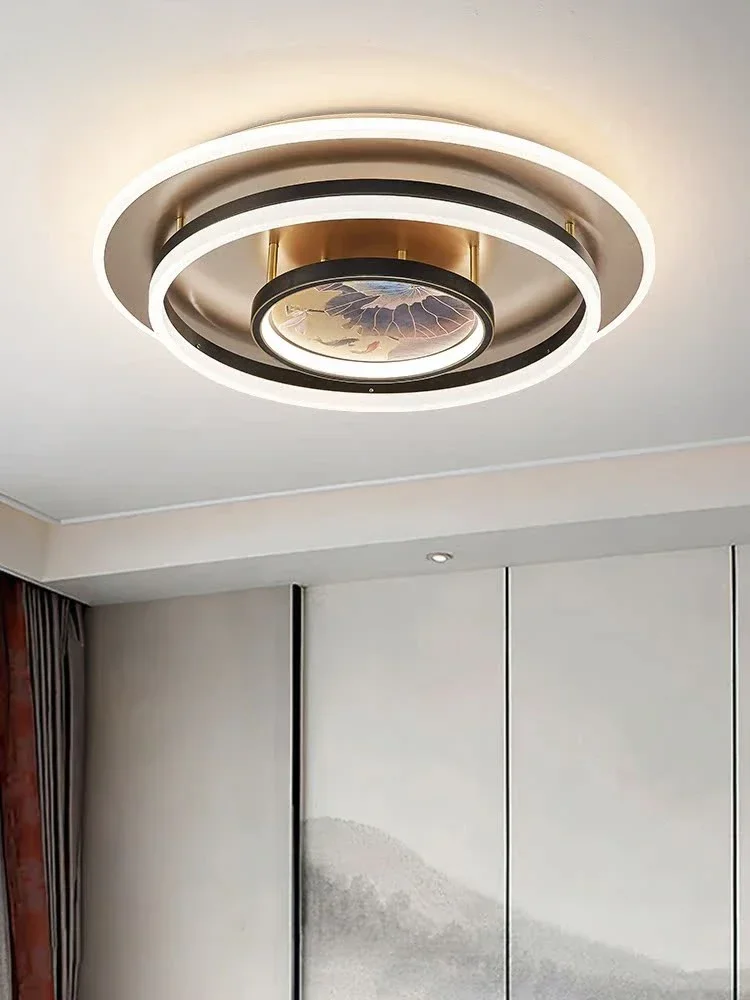 Light luxury enamel color ceiling lamp, new Chinese engraving bedroom simple study Zen room lamp