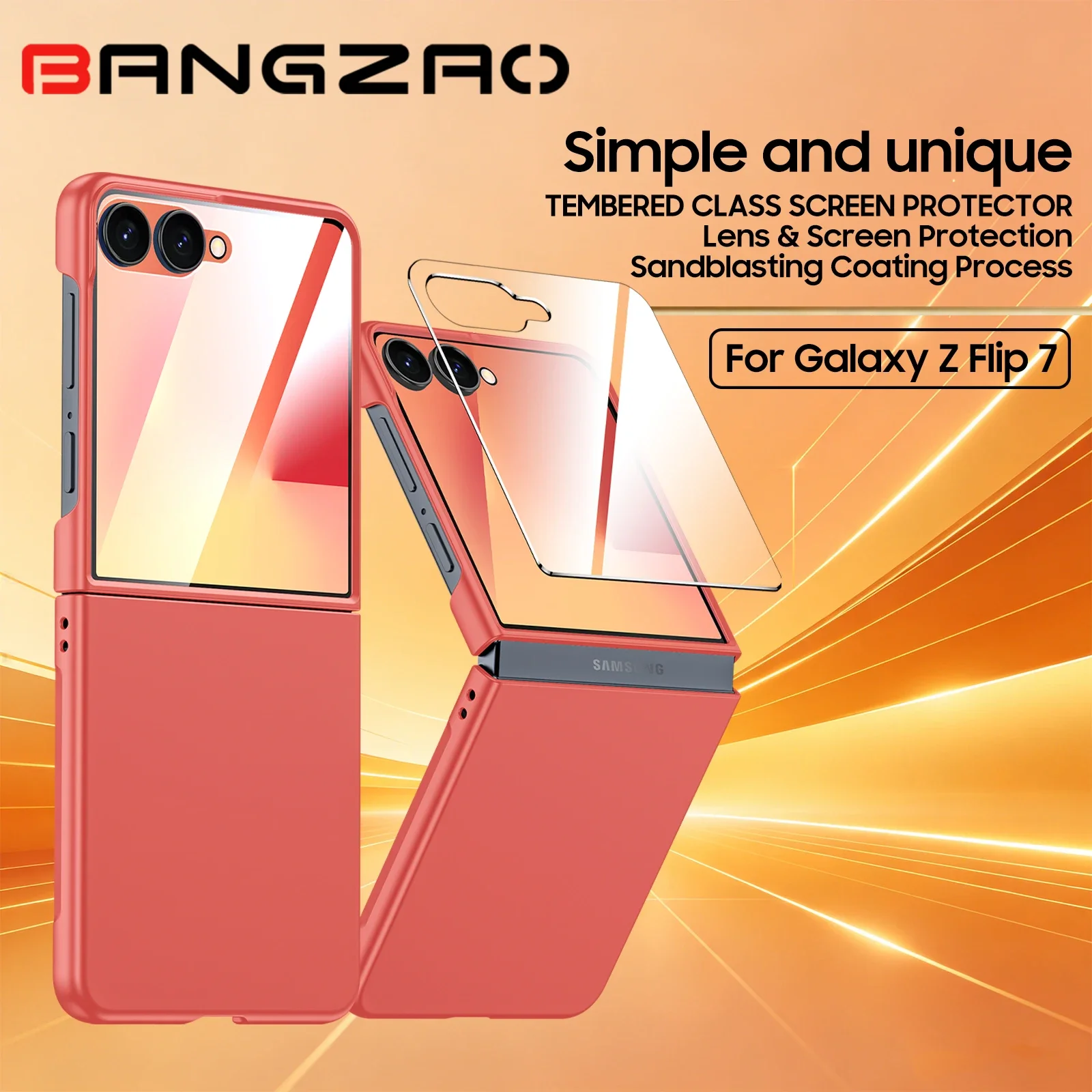 for Samsung Galaxy Z Flip 7 With HD Protective film,Screen Protection,Anti-Scratch Shockproof Phone Case-Rose Red