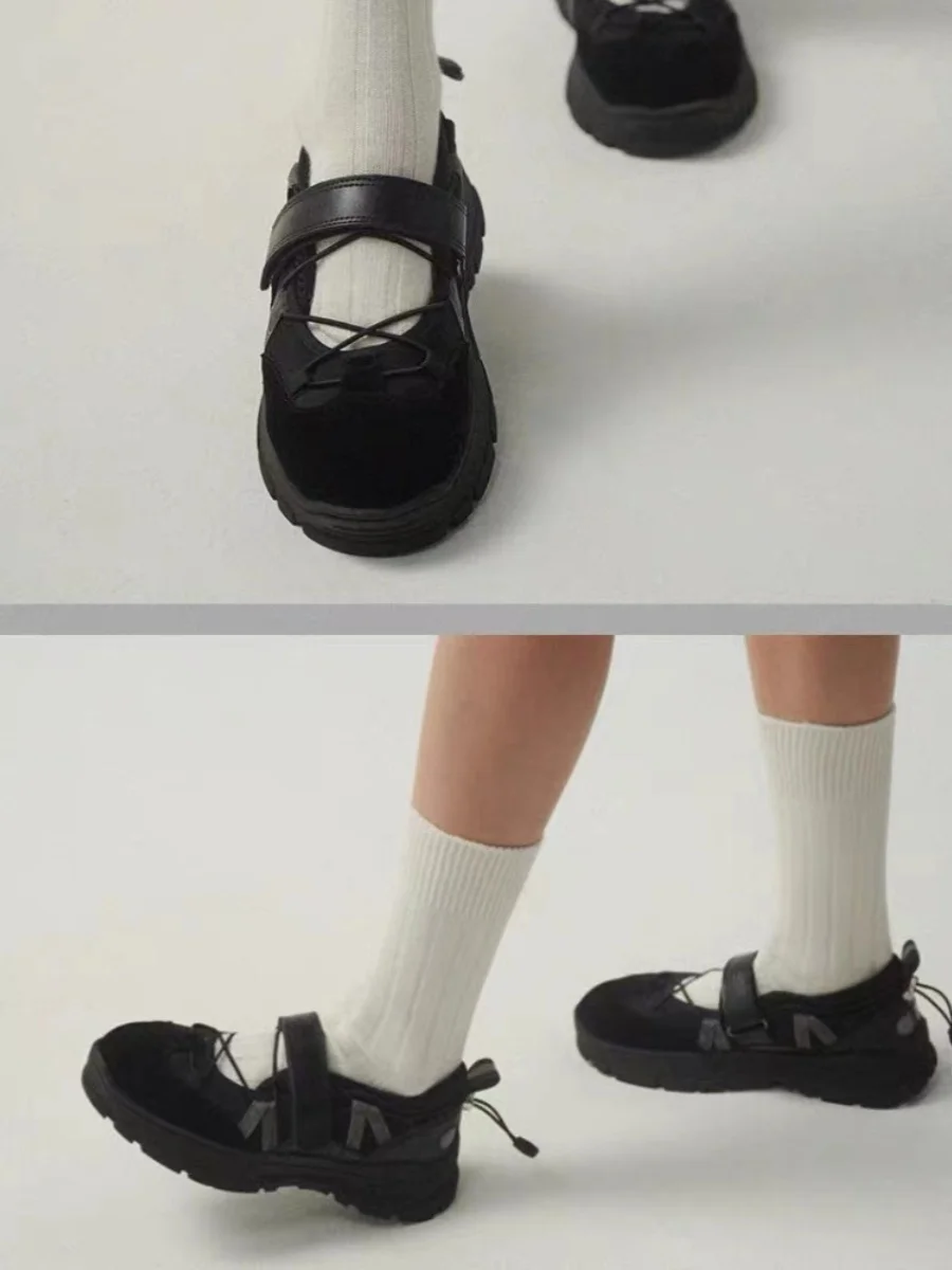 

Корейская женская новая универсальная ретро-лента Mary Jane Ballet Sport oes Magic Tape, функциональная резиновая лента с круглым носком...