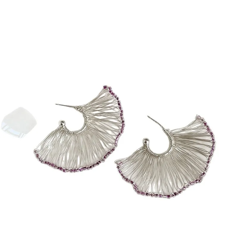 4pairs Ear Clip The lines are wound and woven with purple beaded fan-shaped beads Earrings for Women  Jewelry Gifts