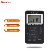 HRD-103 2 Band AM FM Digital Stereo Radio Receiver Portable Pocket Mini Radio With Headphones LCD Screen Rechargeable Battery