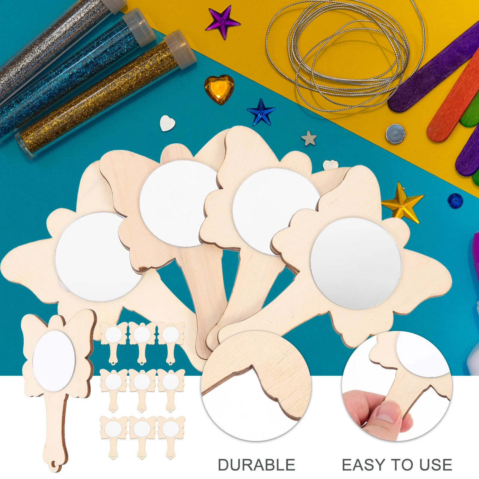 10Pcs Wooden DIY Handheld Mirrors Unfinished Craft Supply for Kids Decorative Mini Mirror Kids Mirror Craft Supply