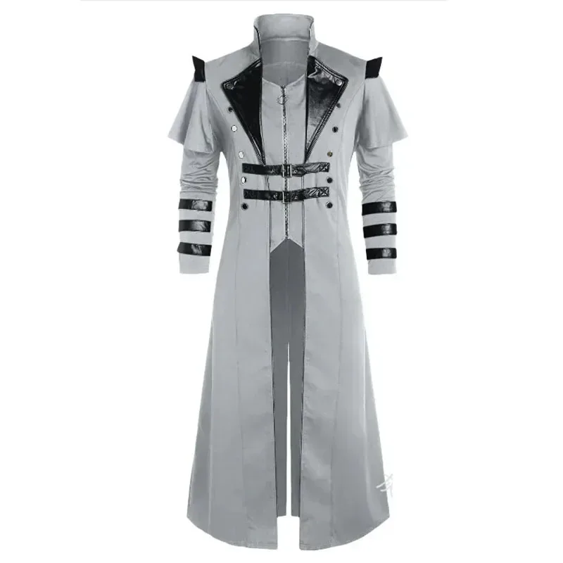 

Victorian Men's Fine Terno Collar Solid Double Breasted Zipper Edificial Steampunk Long Trench Coats;5'b,8.v;
