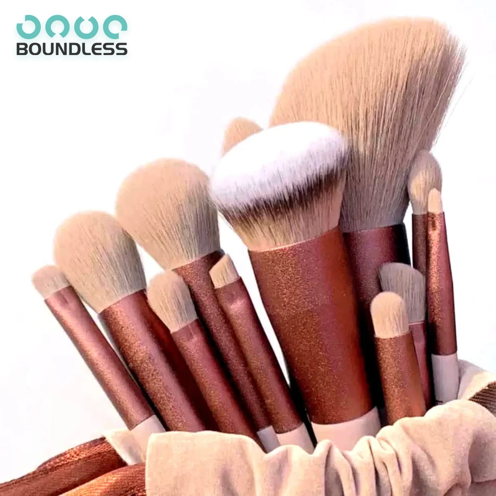 Conjunto de pincéis de maquiagem profissional 13p, macio, fofo, base cosmética, pó, sombra, kabuki, mistura, pincel de maquiagem, bolsa de ferramentas de beleza