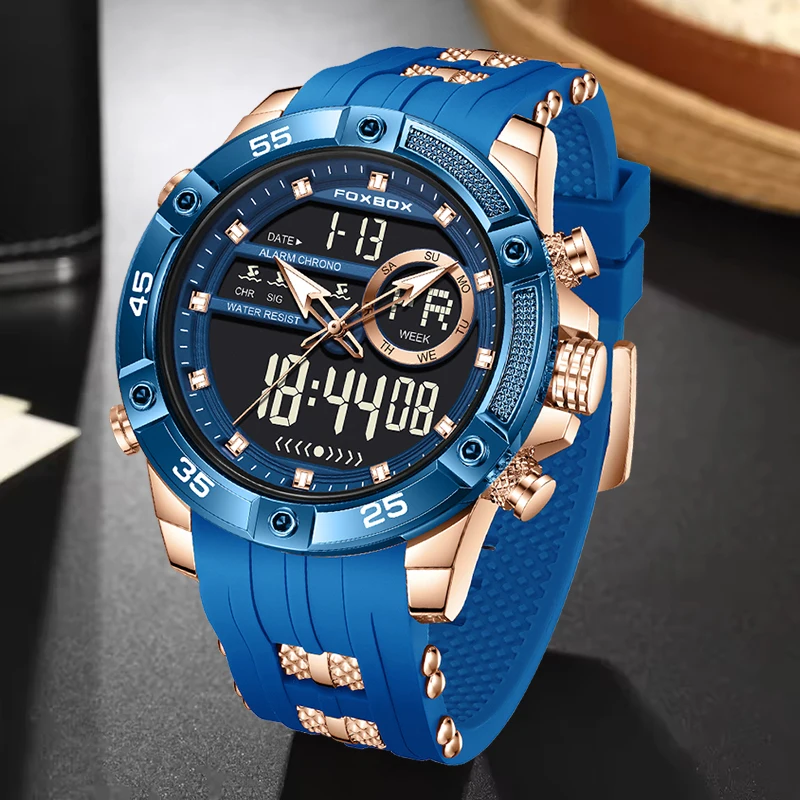 

FOXBOX аналоговые цифровые часы для мужчин модные деловые часы мужские спортивные водонепроницаемые военные мужские кварцевые наручные часы Montre Homme