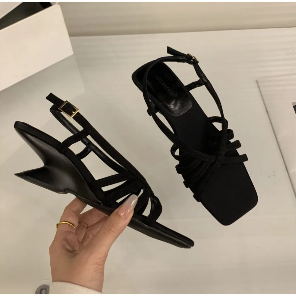 Designer Cross Straight Strap Combination Stiletto Sandals Women's Open Toe One Strap Anti-Slip Wear-Resistant High Heels Sandal