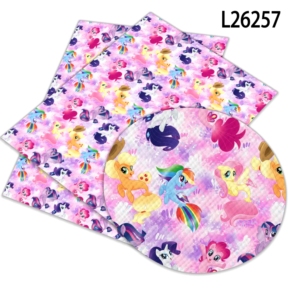 Neuankömmling My Little Pony Bedrucktes Muster Kunstleder Kreuzmuster für DIY Schmuck Ohrringe Basteln 30*22cm