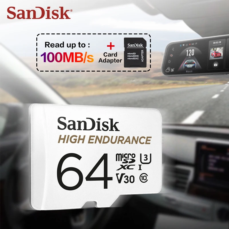 SanDisk High Endurance microSD Card UHS-I C10 U3 V30 4K UHD 100MB/s 32GB 64GB 128GB 256GB for Dash Cam Home Security Camera