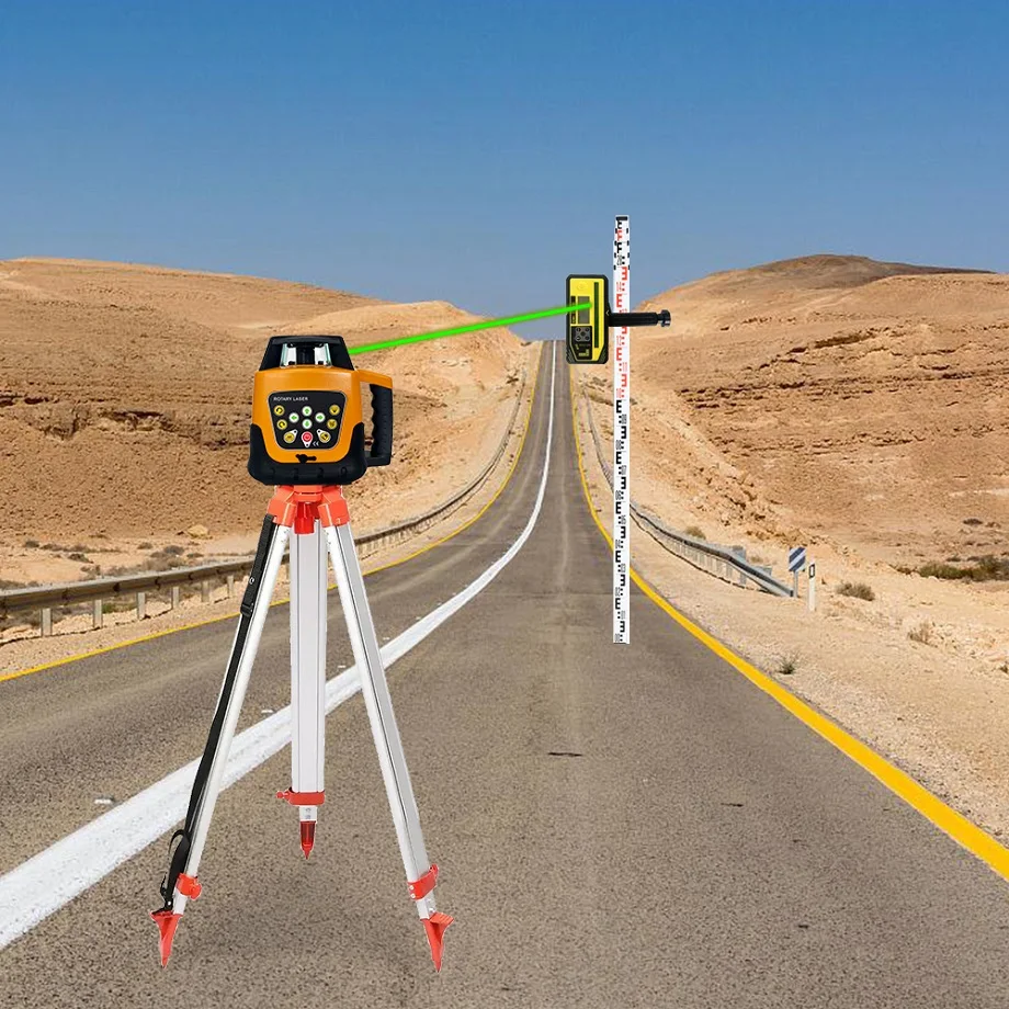 Heipoe LP700G Receptor de dígitos de geoplano de nivel láser giratorio/Detector de dígitos de nivel láser verde giratorio para exteriores con abrazadera