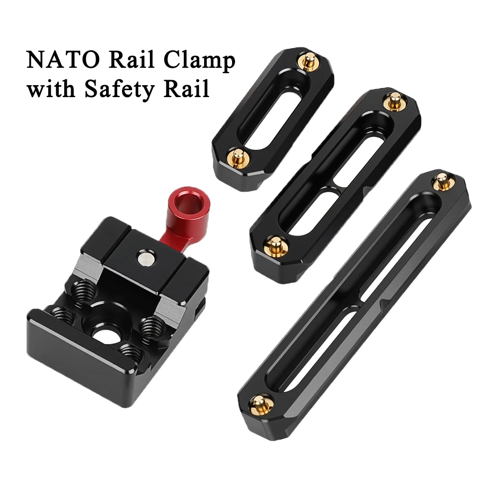 

HDRiG NATO Rail Clamp Mount Adapter With 1/4" 3/8" Screw Holes Quick Release Plate With 2/2.8/3.9 Inch Safety Rail Pins