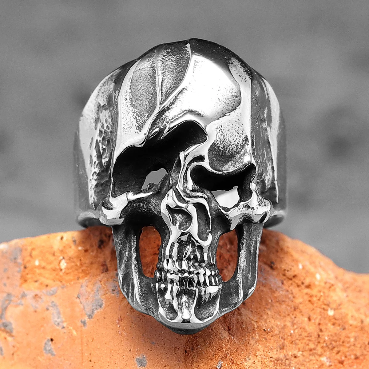 Twisted Soul Disfigured Skull Stainless Steel Mens Rings Punk Gothic for Male Boyfriend Biker Jewelry Creativity Gift Wholesale