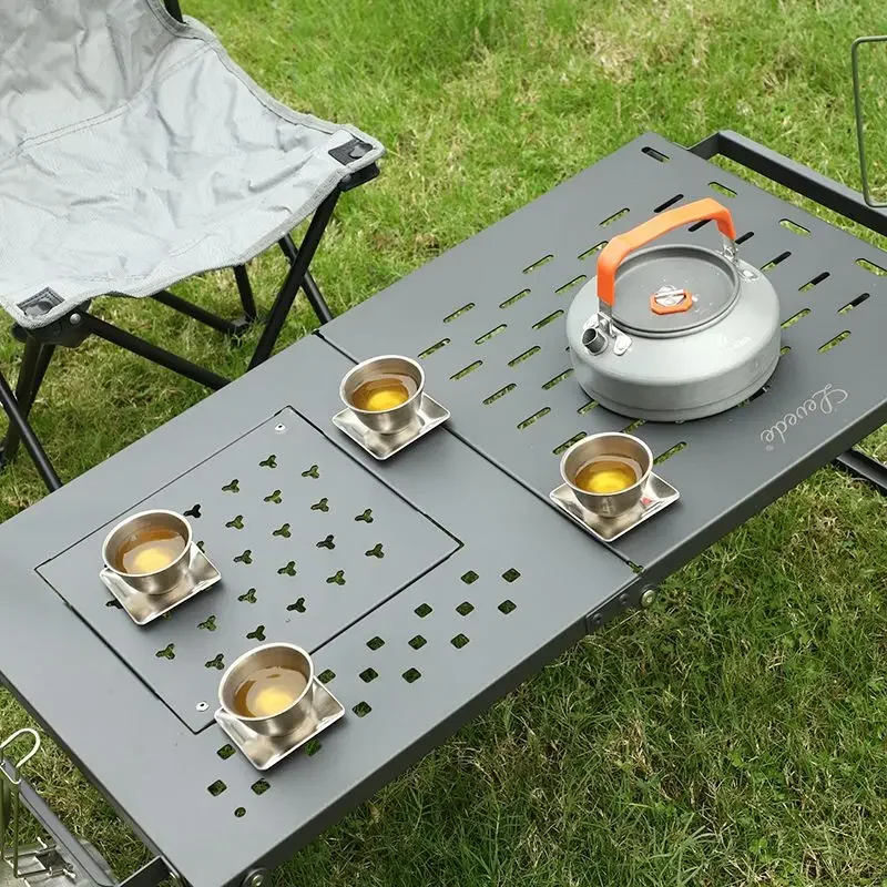 Camping Portable Folding Iron Mesh Table Outdoor Picnic BBQ Multifunctional Barbecue Cooking Storage Supplies