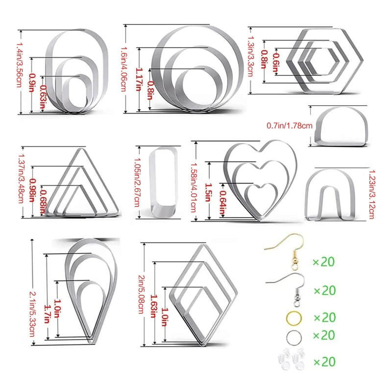 Emporte-pièces en argile polymère, 10 formes, 141 pièces, emporte-pièces pour boucles d'oreilles avec tiges mise en forme