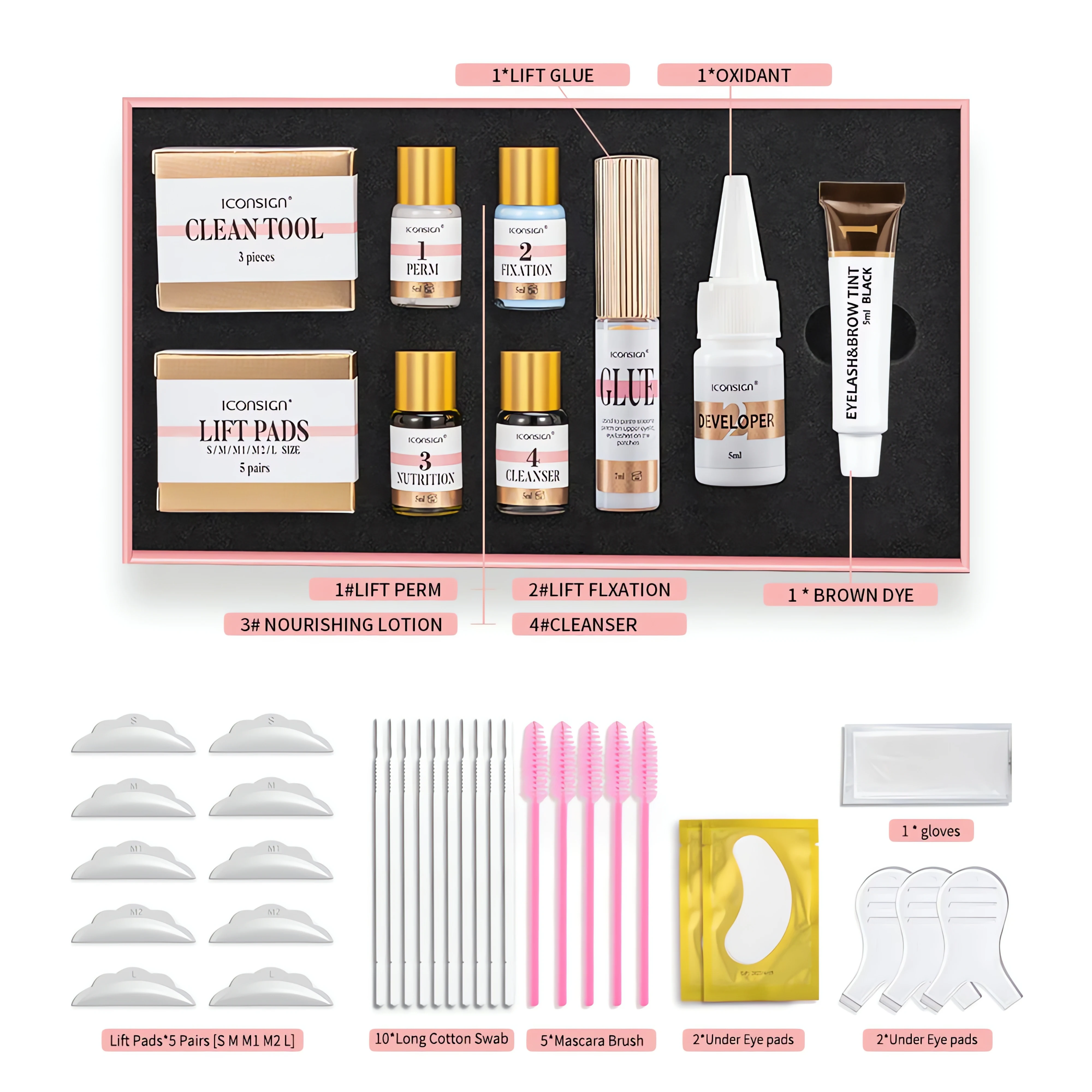 ICONSIGN-Kit de levantamiento de pestañas, herramientas de maquillaje, permanente profesional, tinte de cejas, resistente al agua, semipermanente